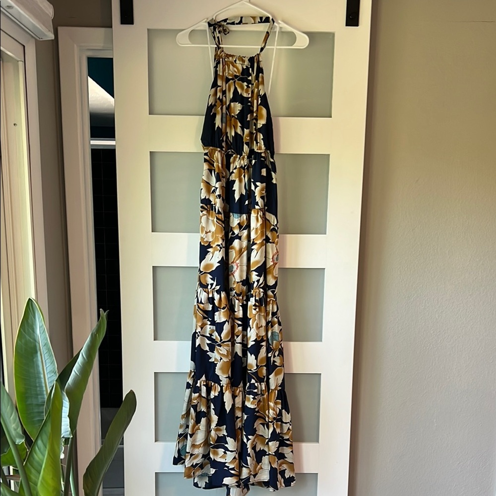 Lulu's Navy and Gold Floral Dress